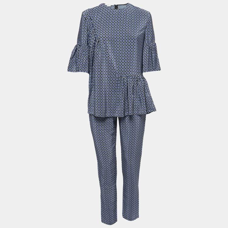 مملوكة مسبقًا Stella McCartney Black Floral Printed Silk Gather Detail Top and Straight Fit Pants Set S