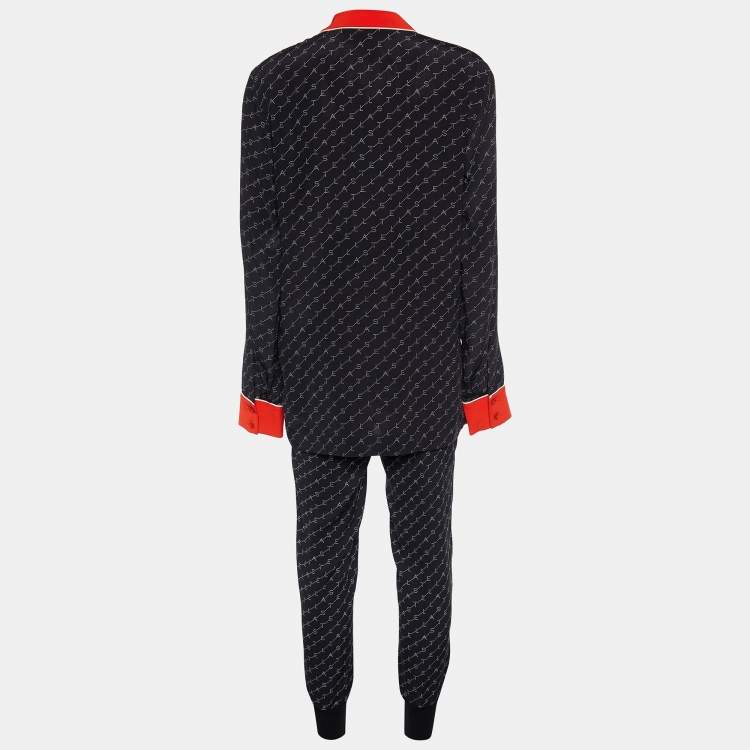 Pre Owned Stella McCartney Black Printed Crepe Contrast Detail Shirt & Joggers Set M
