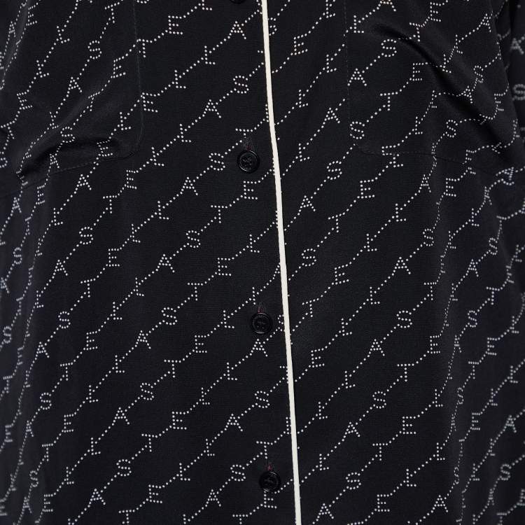 Pre Owned Stella McCartney Black Printed Crepe Contrast Detail Shirt & Joggers Set M