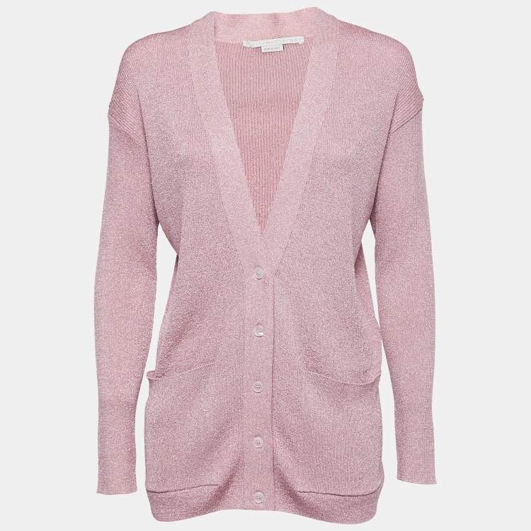 Pre Owned Stella McCartney Pink Lurex Knit Button Front Cardigan S