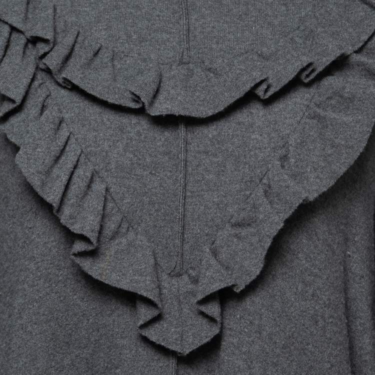 Pre Owned Stella McCartney Grey Wool High Neck Ruffled Sweater Dress S