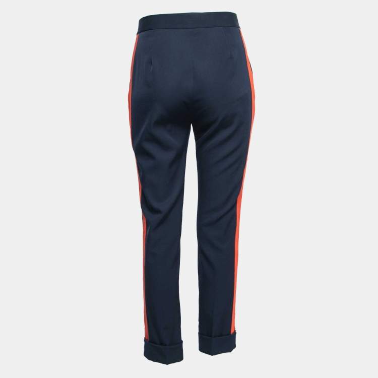Pre Owned Stella McCartney Navy Blue Crepe Wool Side Stripe Detail Trousers S