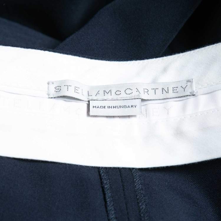 Pre Owned Stella McCartney Navy Blue Crepe Wool Side Stripe Detail Trousers S