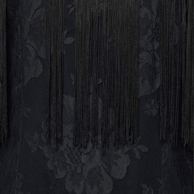 Pre Owned Stella McCartney Black Lace Fringed Sleeveless Mini Dress M