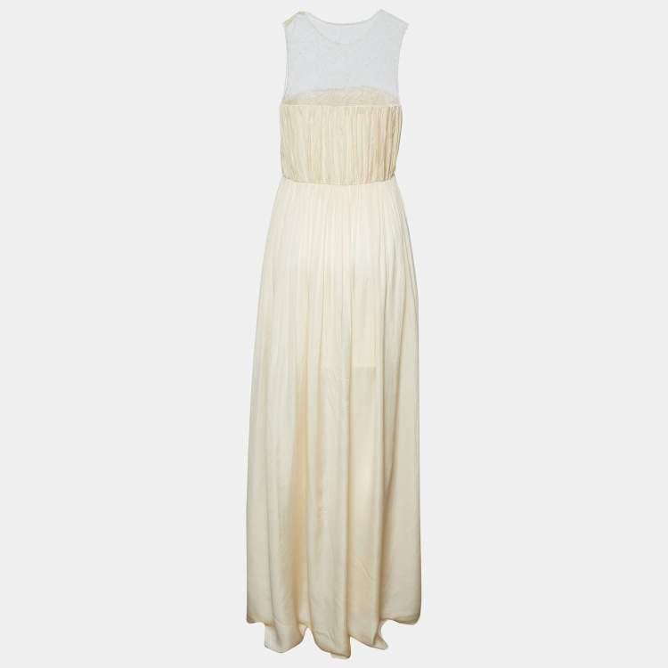 Pre Owned Stella McCartney Cream Silk & Lace Sleeveless Maxi Dress M