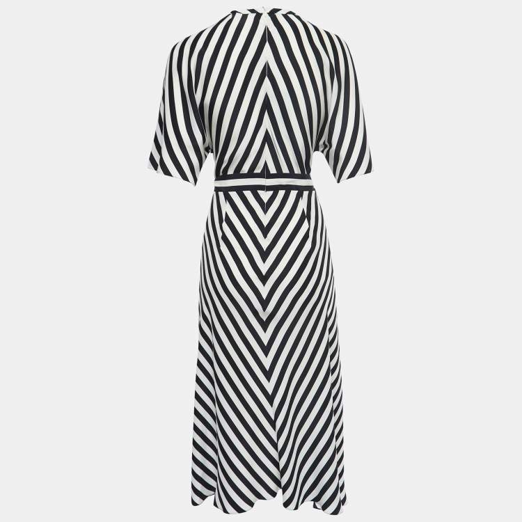 Pre Owned Stella McCartney White/Navy Blue Striped Silk Asymmetrical Midi Dress S