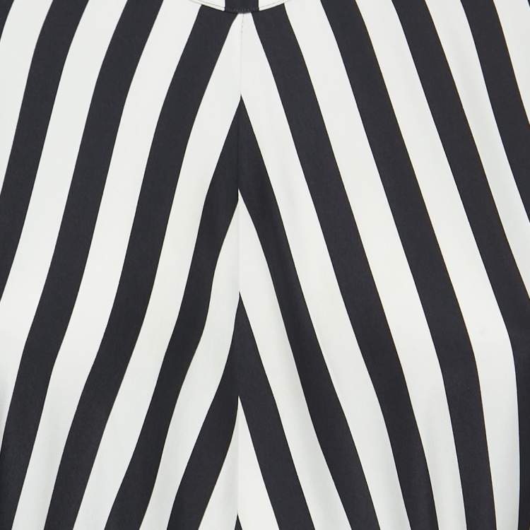 Pre Owned Stella McCartney White/Navy Blue Striped Silk Asymmetrical Midi Dress S