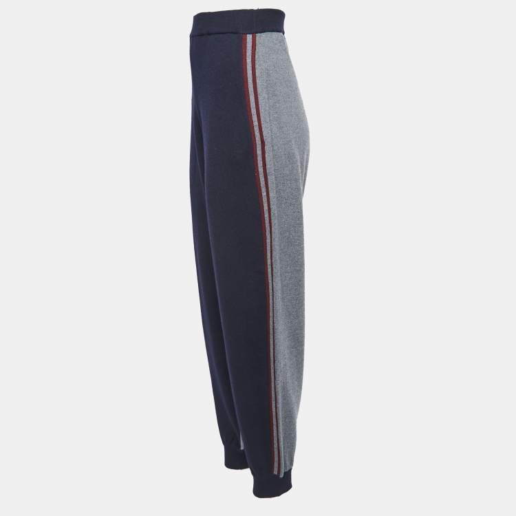 مملوكة مسبقًا Stella McCartney Navy Blue/Grey Wool Knit Jogger Pants S