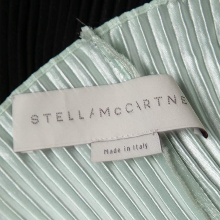 Pre Owned Stella McCartney Black/Mint Blue Color Block Plisse Satin Midi Dress S