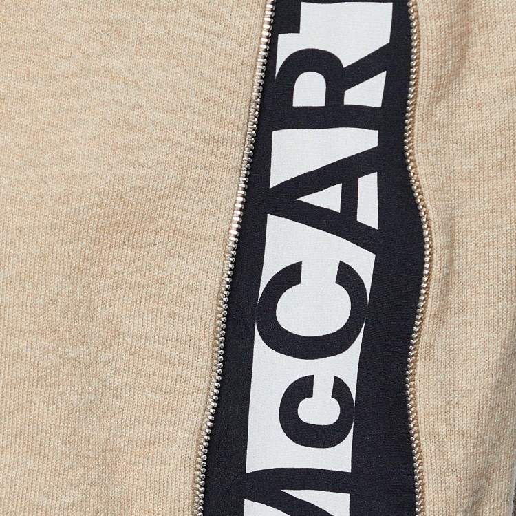 Pre Owned Stella McCartney Beige Wool Logo Detail Button Front Cardigan M