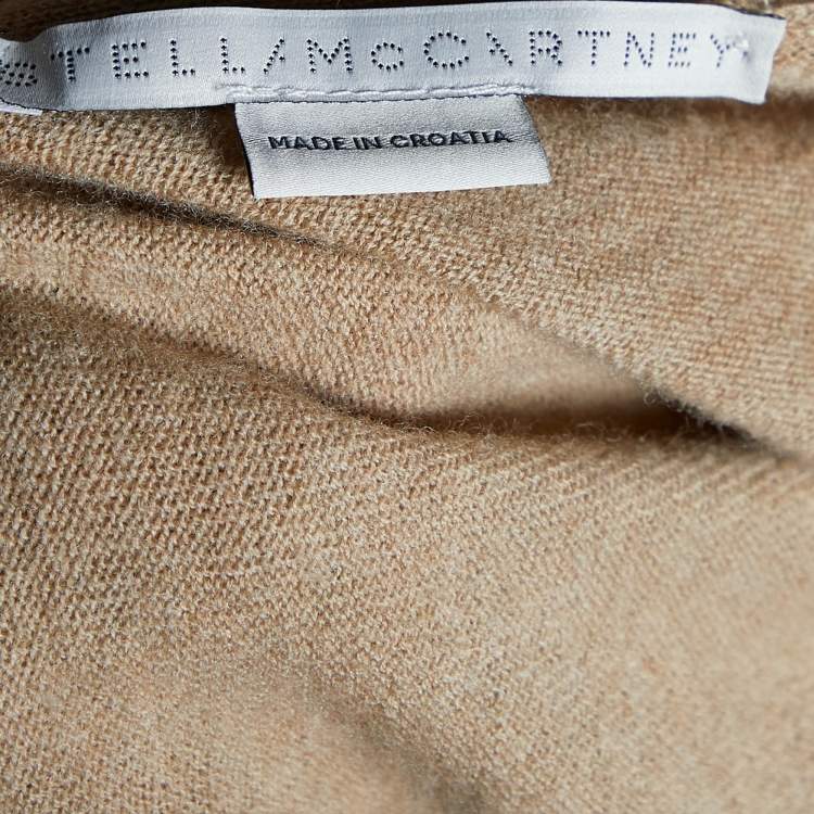 Pre Owned Stella McCartney Beige Wool Logo Detail Button Front Cardigan M
