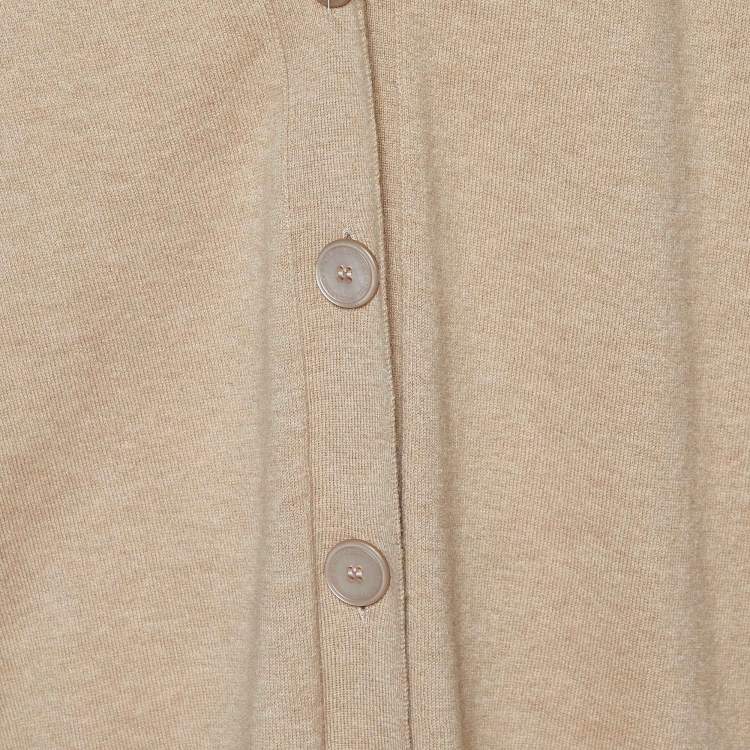 Pre Owned Stella McCartney Beige Wool Logo Detail Button Front Cardigan M