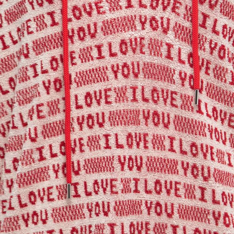 Pre Owned Stella McCartney Red I Love You Print Cotton Terry Poncho XL