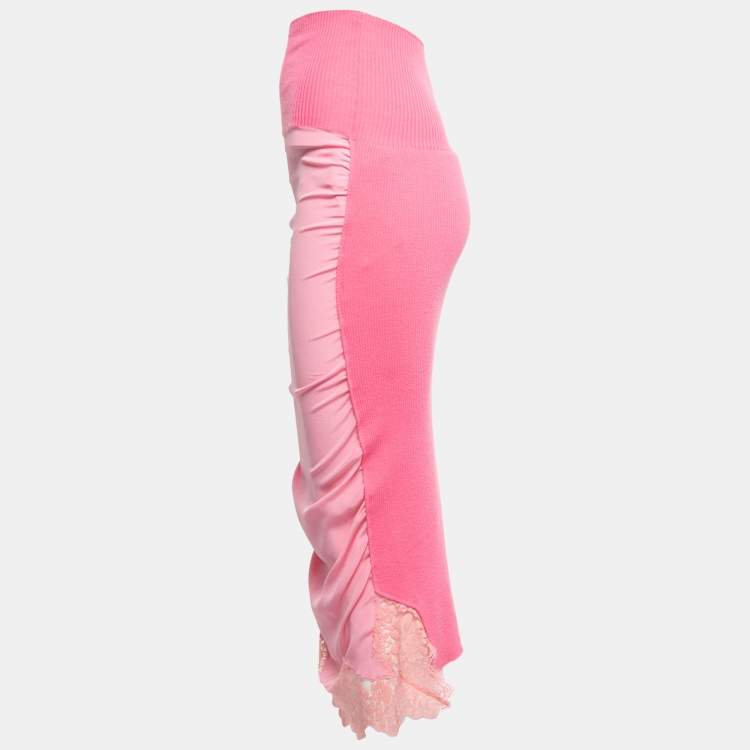 Pre Owned Stella McCartney Pink Knit & Silk Lace Trimmed Midi Skirt XS
