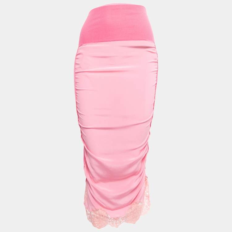 Pre Owned Stella McCartney Pink Knit & Silk Lace Trimmed Midi Skirt XS