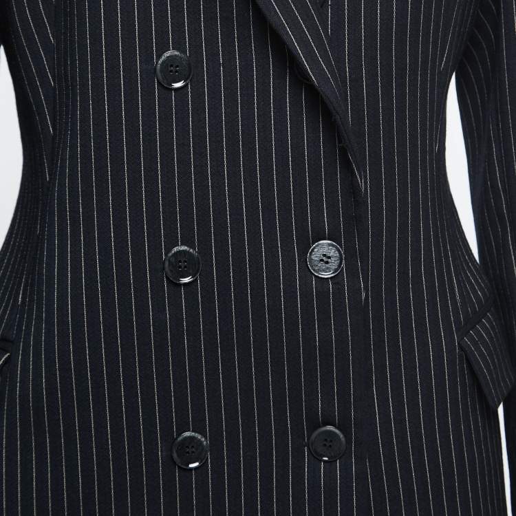 Pre Owned Stella McCartney Navy Blue/Black Striped Wool Double Breasted Blazer S