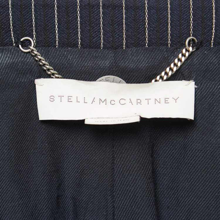 Pre Owned Stella McCartney Navy Blue/Black Striped Wool Double Breasted Blazer S