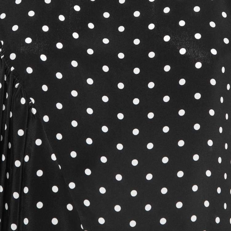 Pre Owned Stella McCartney Black Polka Dotted Silk Draped Peplum Top M