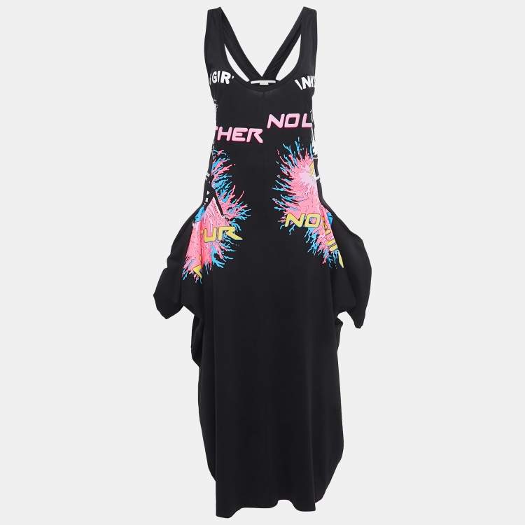 Pre Owned Stella McCartney Black Printed Cotton Jersey Olwen Cutout Sleeveless Dress M