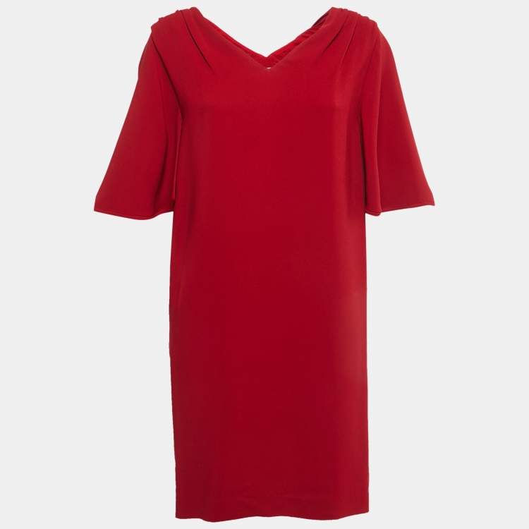 Pre Owned Stella McCartney Red Crepe Gathered Shoulder Shift Dress S