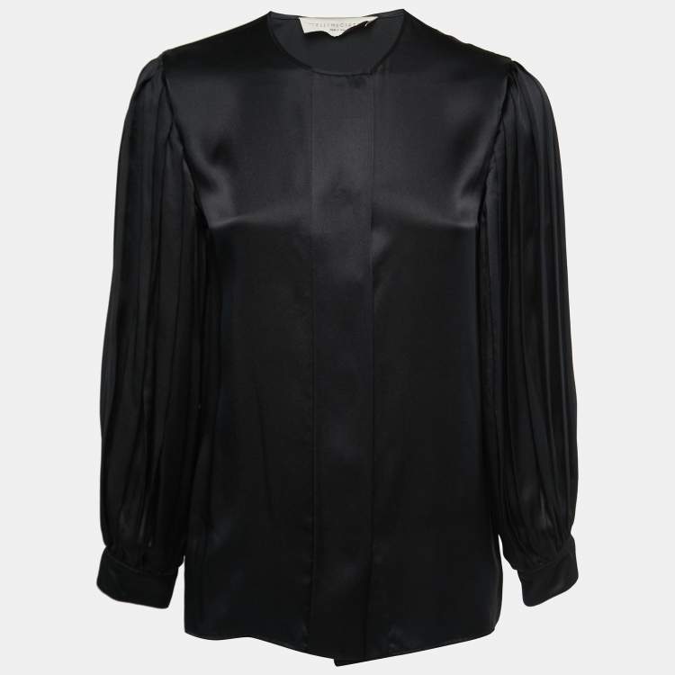 Pre Owned Stella McCartney Black Silk Satin Button Front Long Sleeve Blouse S