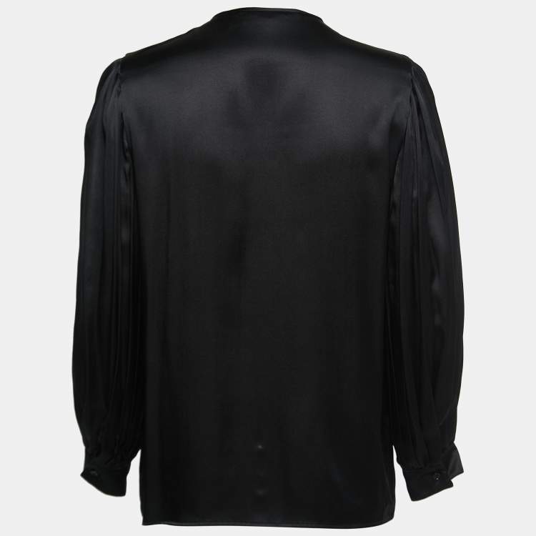 Pre Owned Stella McCartney Black Silk Satin Button Front Long Sleeve Blouse S