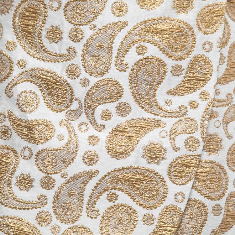 Pre Owned Stella McCartney Gold/White Paisley Brocade Mini Wrap Skirt XS