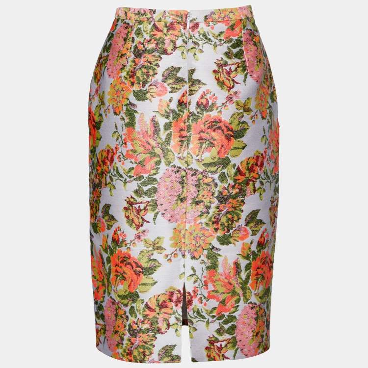 Pre Owned Stella McCartney Multicolor Silk Floral Jacquard Knee Length Skirt M