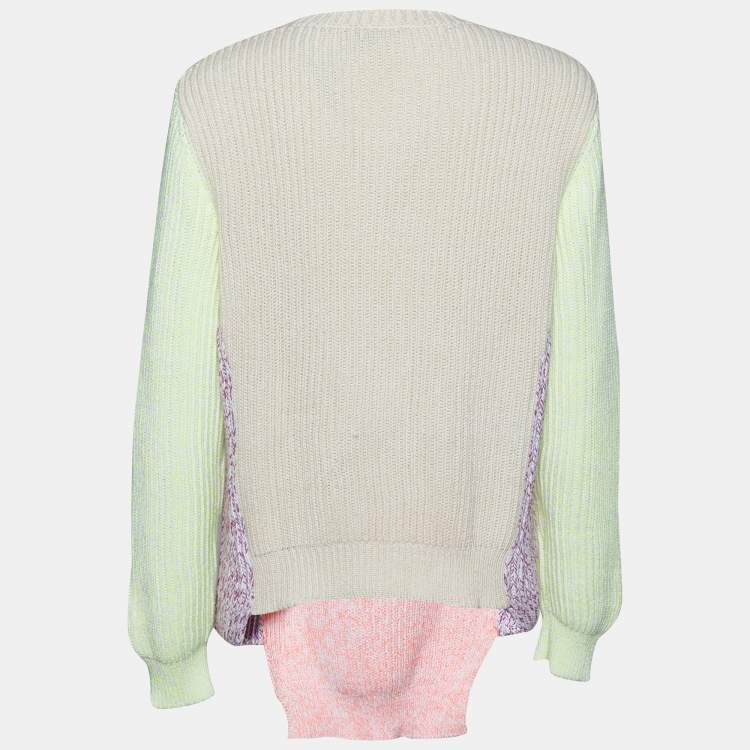 Pre Owned Stella McCartney Color Block Cable Knit Crew Neck Sweater S