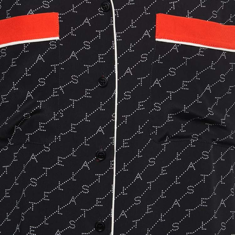Pre Owned Stella McCartney Black Logo Print Silk Contrast Trim Shirt M