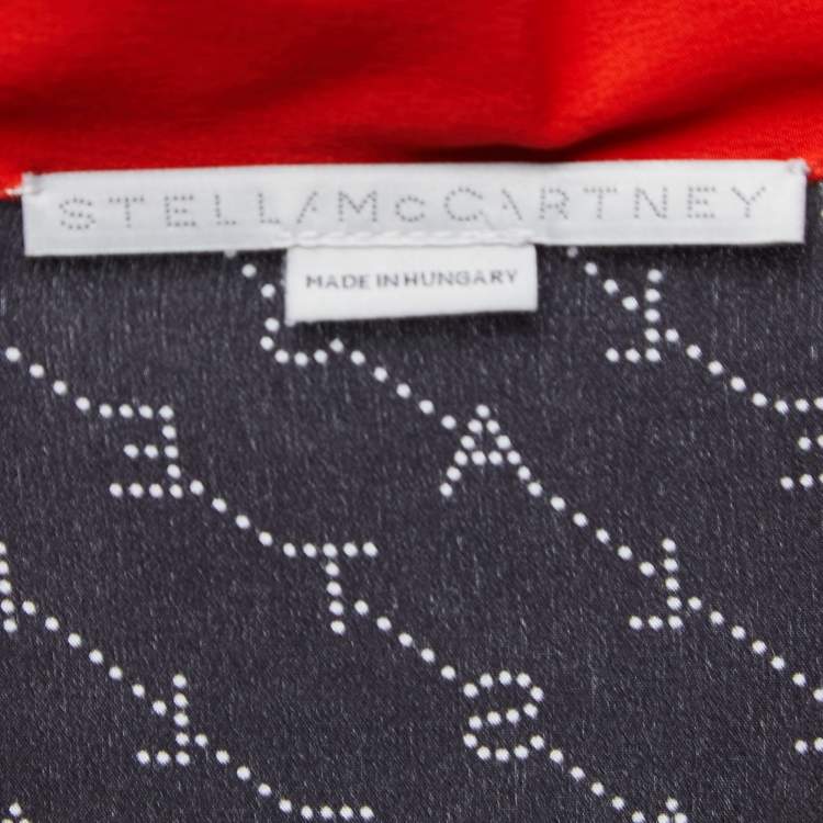 Pre Owned Stella McCartney Black Logo Print Silk Contrast Trim Shirt M