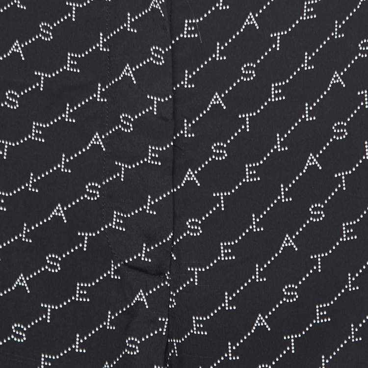 Pre Owned Stella McCartney Black Logo Print Silk Wide-Leg Pants S
