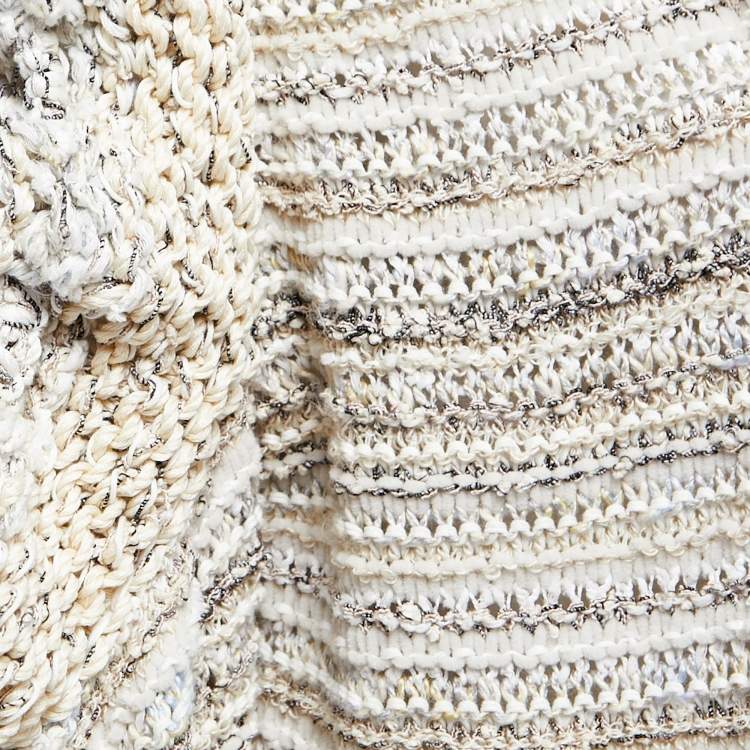 Pre Owned Stella McCartney Beige/Multicolor Knit Cutout Detail Fringed Open Cardigan XS