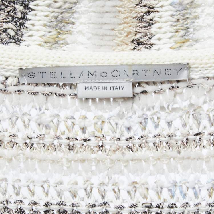 Pre Owned Stella McCartney Beige/Multicolor Knit Cutout Detail Fringed Open Cardigan XS