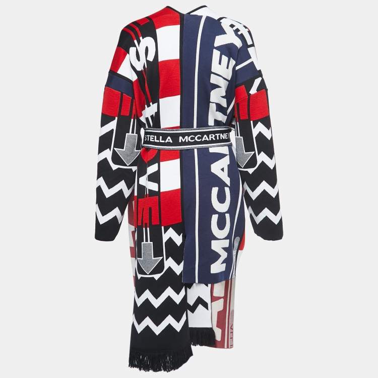 Pre Owned Stella McCartney Multicolor Patterned Wool Belted Asymmetric Long Coat S