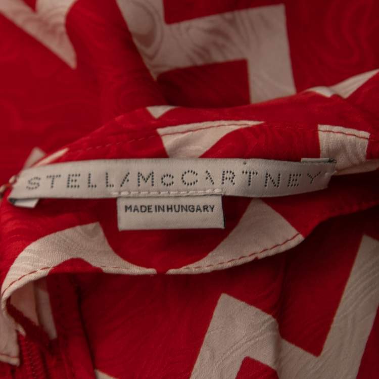 Pre Owned Stella McCartney Red Geometric Print Silk Ruffled Maxi Dress S