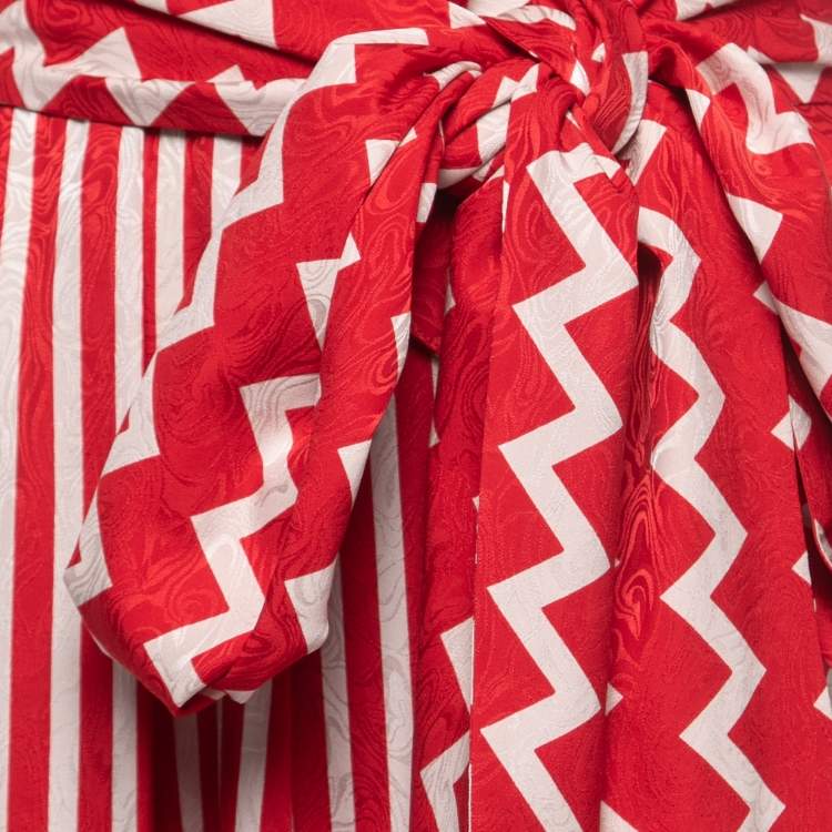 Pre Owned Stella McCartney Red Geometric Print Silk Ruffled Maxi Dress S