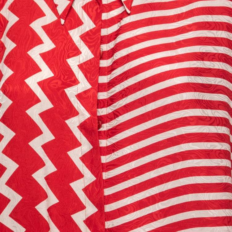 Pre Owned Stella McCartney Red Mix Contrast Printed Silk Shirt M