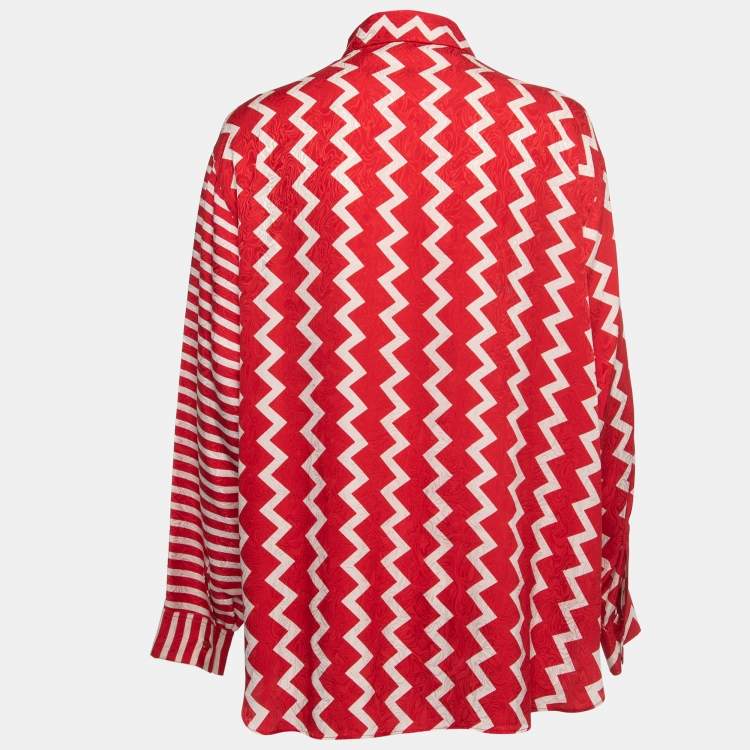 Pre Owned Stella McCartney Red Mix Contrast Printed Silk Shirt M