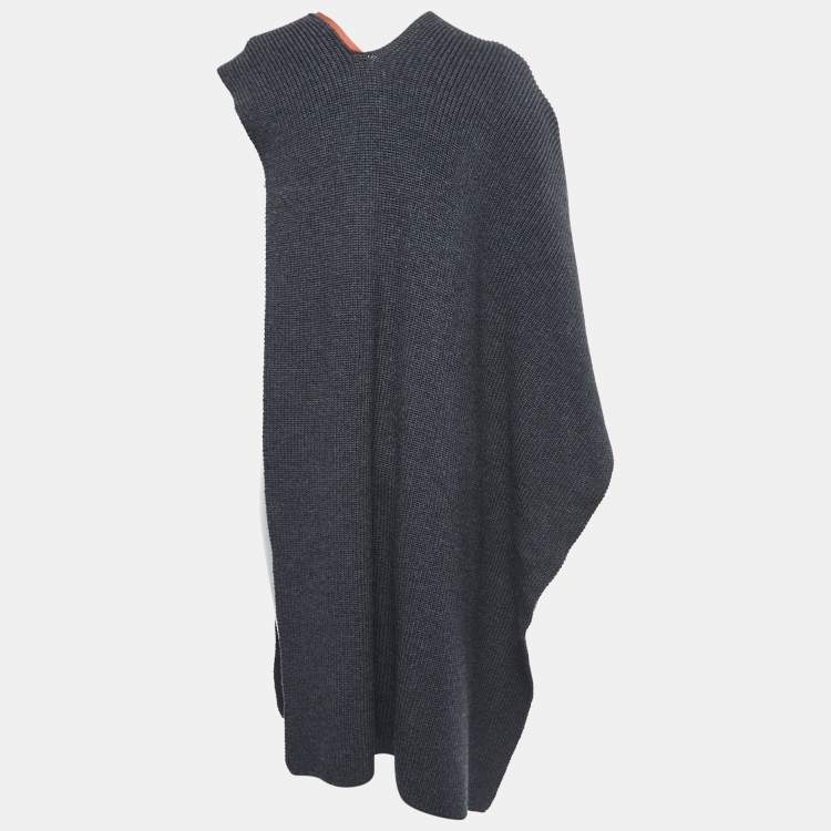 Pre Owned Stella McCartney Charcoal Grey Ribbed Wool Poncho (ONE SIZE)
