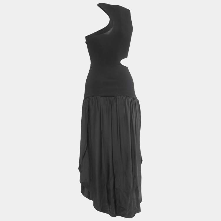Pre Owned Stella McCartney  Black Knit & Silk Cutout Detail Midi Dress S