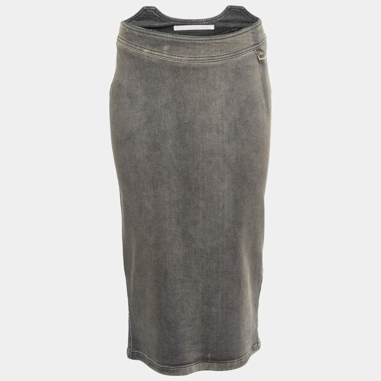 Pre Owned Stella McCartney Grey Faded Effect Denim Midi Skirt S