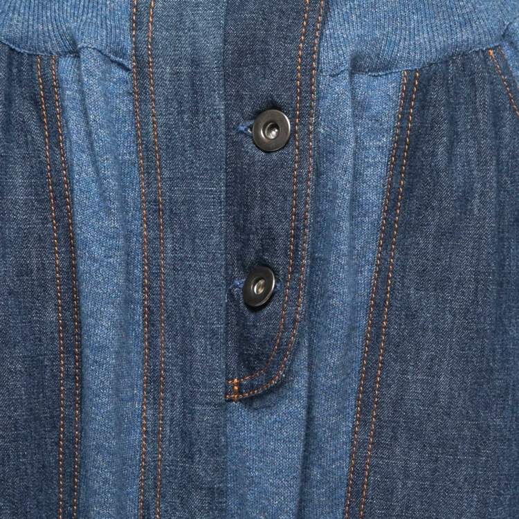 Pre Owned Stella McCartney Blue Knit Ruched High Waist Pants XS