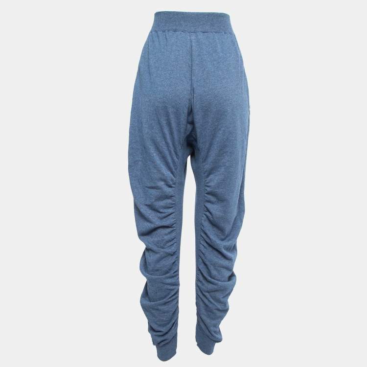 Pre Owned Stella McCartney Blue Knit Ruched High Waist Pants XS