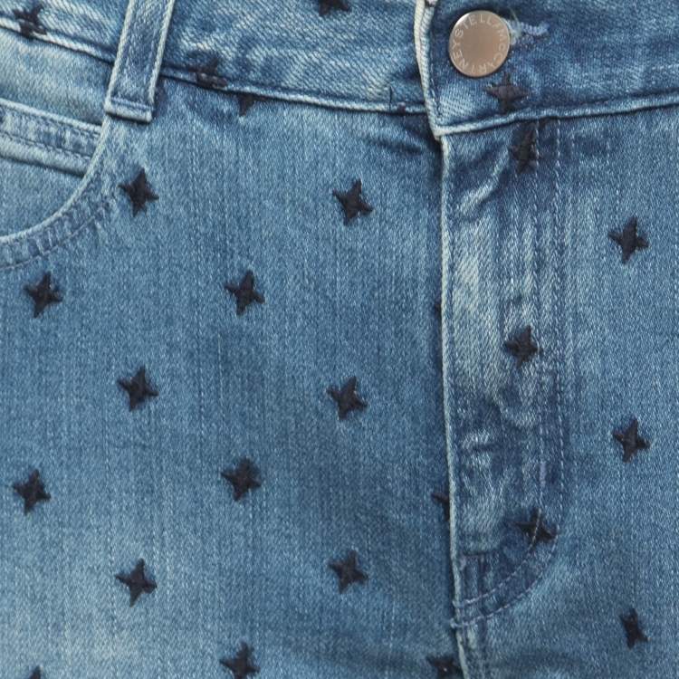 مملوكة مسبقًا Stella McCartney Blue Star Embroidered Denim Skinny Jeans M Waist 27"