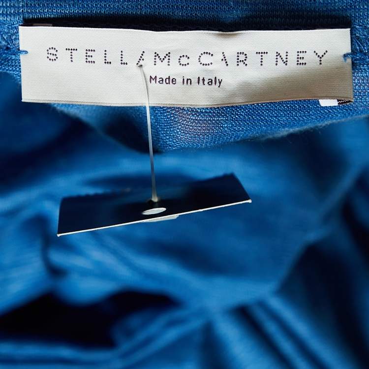 Pre Owned Stella McCartney Blue Linen Knit & Satin Hem Bow Detail Mini Dress M