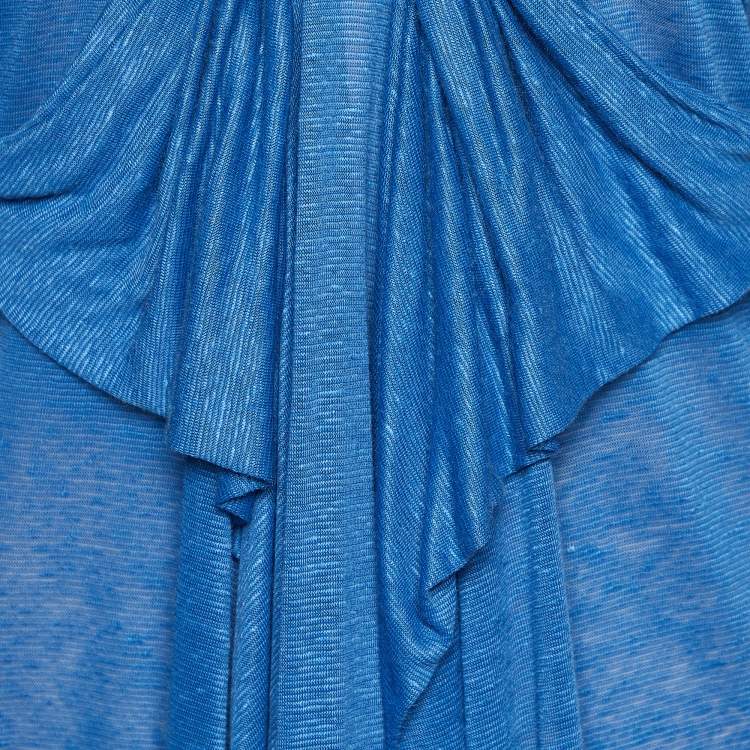 Pre Owned Stella McCartney Blue Linen Knit & Satin Hem Bow Detail Mini Dress M