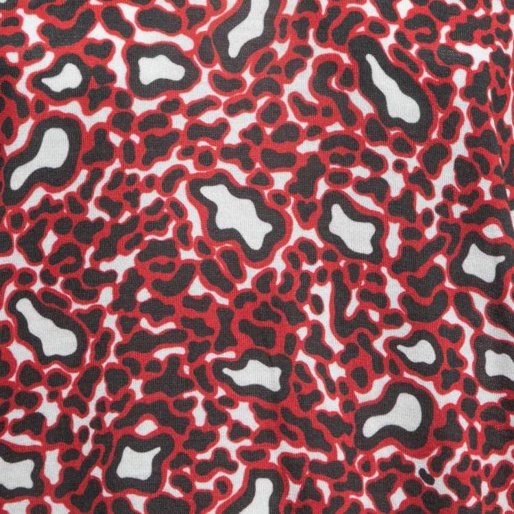 Pre Owned Stella McCartney Red Leopard Print Cotton Knit Long Sleeve Top M