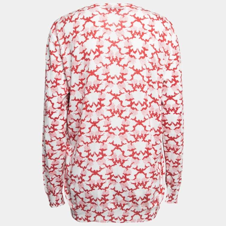 Pre Owned Stella McCartney Red Leopard Print Cotton Knit Long Sleeve Top M