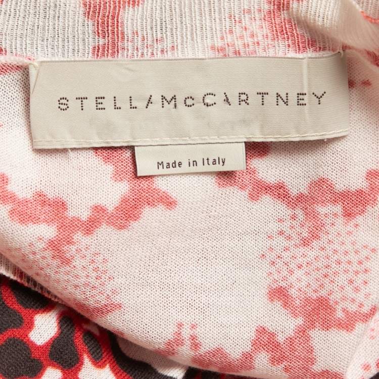 Pre Owned Stella McCartney Red Leopard Print Cotton Knit Long Sleeve Top M